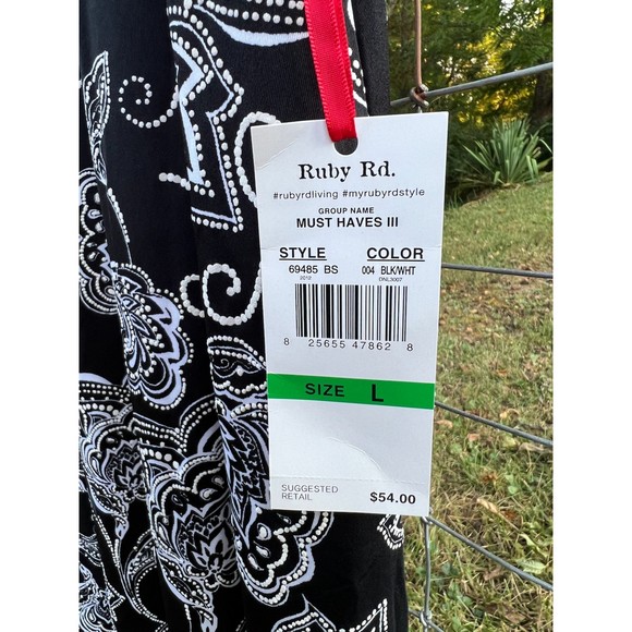 Ruby Rd Black and White Short Sleeve Dress, Size L, NWT! - Picture 3 of 5